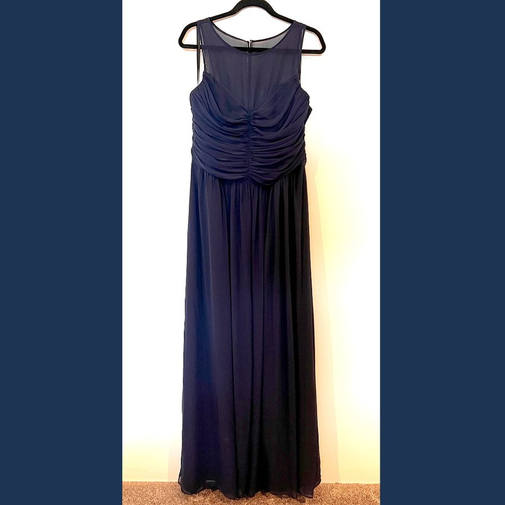 Dessy Illusion Bodice Chiffon Maxi Dress in Midnight Navy